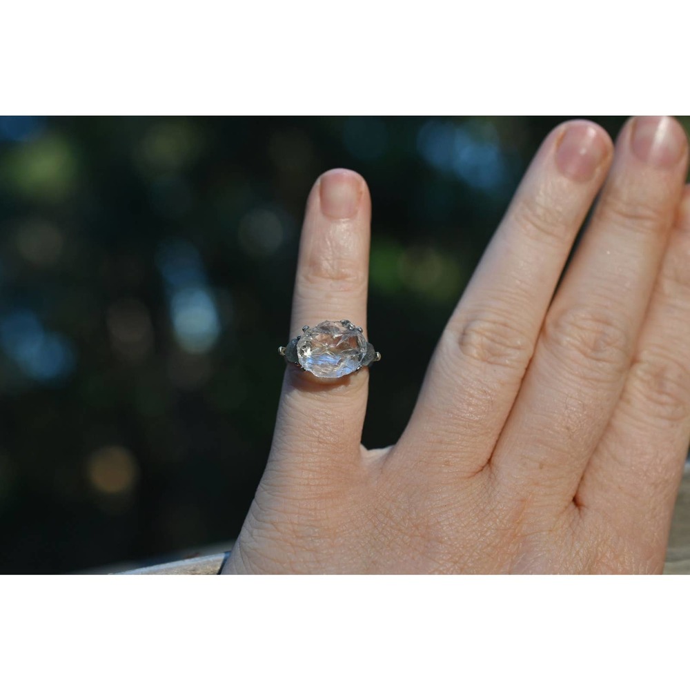 Raw Sapphire and Diamond Engagement Ring, Rough Diamond Ring, - Picture 3 of 10